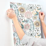 York Wallcoverings Artistic Bouquet - Ochre & Ocean Wallpaper | Buy Online York Wallcoverings Artistic Bouquet wallpaper, color Ochre & Ocean, SKU ZM2891