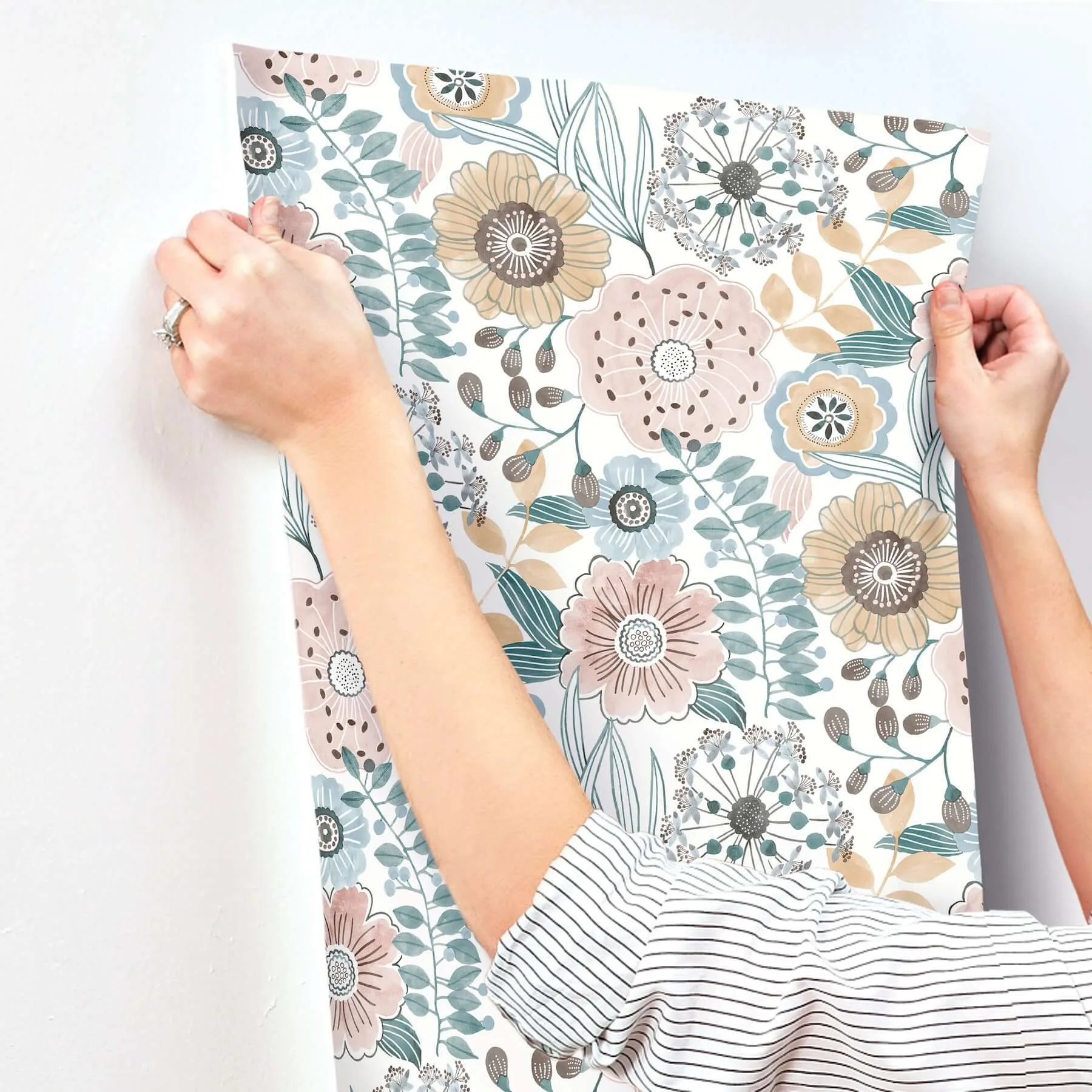 York Wallcoverings Artistic Bouquet - Ochre & Ocean Wallpaper | Buy Online York Wallcoverings Artistic Bouquet wallpaper, color Ochre & Ocean, SKU ZM2891