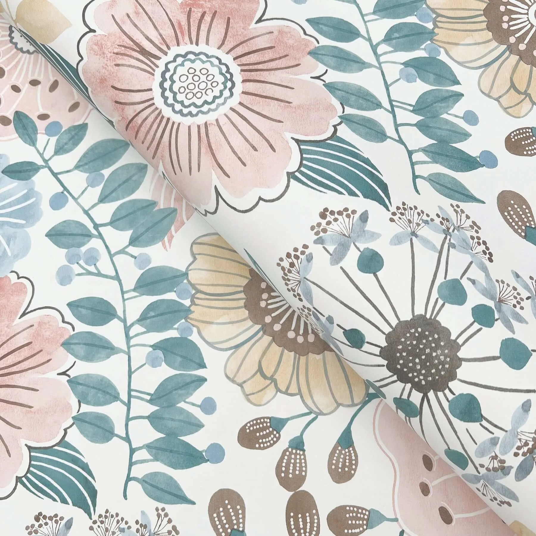 York Wallcoverings Artistic Bouquet - Ochre & Ocean Wallpaper | Buy Online York Wallcoverings Artistic Bouquet wallpaper, color Ochre & Ocean, SKU ZM2891