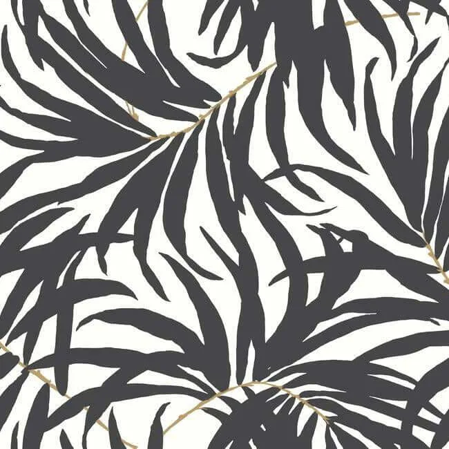 York Wallcoverings Bali Leaves wallpaper, color Black, SKU PSW1029RL
