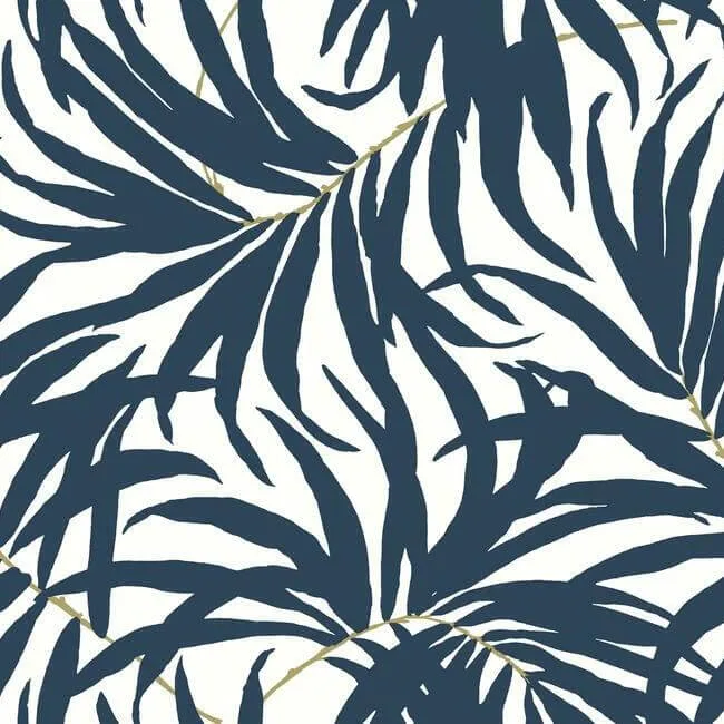 York Wallcoverings Bali Leaves wallpaper, color Blue, SKU PSW1030RL