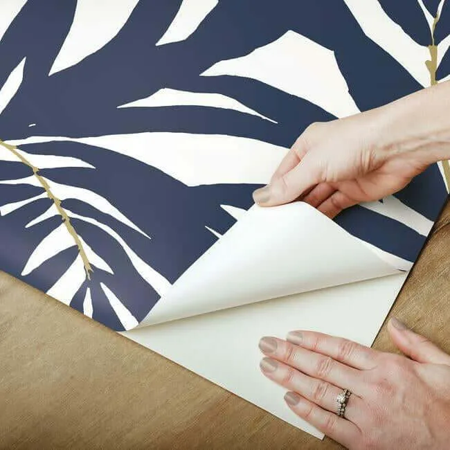 York Wallcoverings Bali Leaves wallpaper, color Blue, SKU PSW1030RL