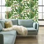 York Wallcoverings Banana Leaf - Aqua & Red Wallpaper | Buy Online York Wallcoverings Banana Leaf wallpaper, color Aqua & Red, SKU AT7068