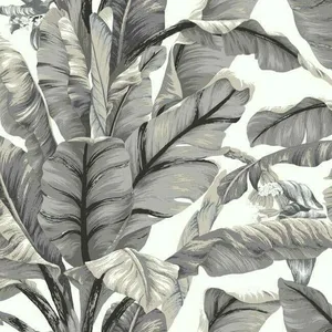 York Wallcoverings Banana Leaf wallpaper, color White & Black, SKU PSW1037RL