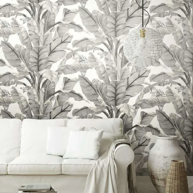 York Wallcoverings Banana Leaf wallpaper, color White & Black, SKU PSW1037RL