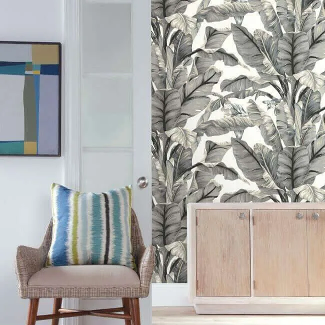York Wallcoverings Banana Leaf - White & Black Wallpaper | Buy Online York Wallcoverings Banana Leaf wallpaper, color White & Black, SKU PSW1037RL
