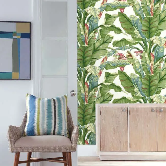 York Wallcoverings Banana Leaf wallpaper, color White & Green, SKU PSW1034RL