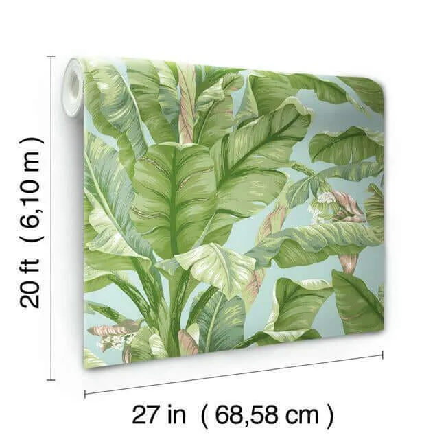 York Wallcoverings Banana Leaf - Blue & Green Wallpaper | Buy Online York Wallcoverings Banana Leaf wallpaper, color Blue & Green, SKU PSW1036RL