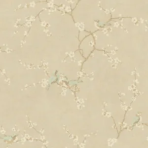 York Wallcoverings Birds with Blossoms wallpaper, color Metallic, SKU HP0325