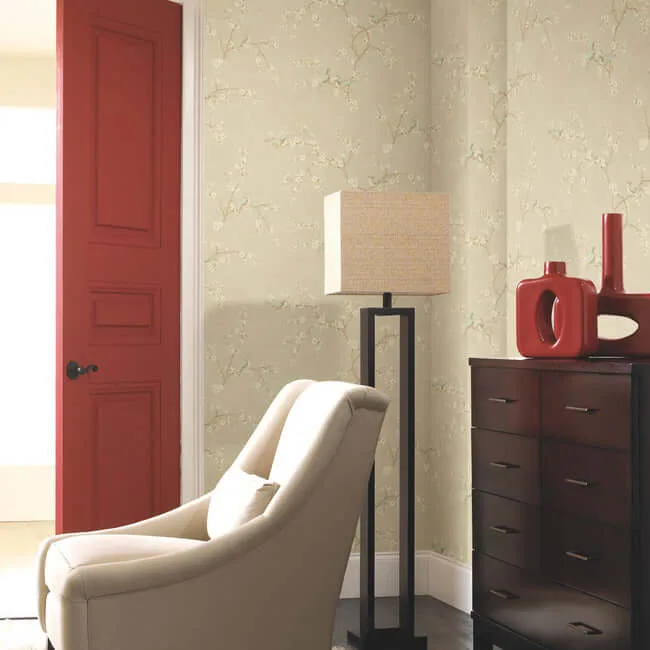 York Wallcoverings Birds with Blossoms wallpaper, color Metallic, SKU HP0325