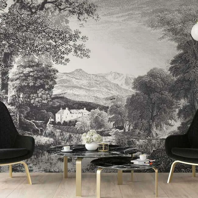 York Wallcoverings Provincial Scenic wallpaper, color Black, SKU MU0270M