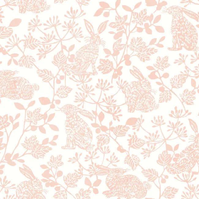 York Wallcoverings Botanical Bunnies wallpaper, color Pink, SKU PSW1343RL