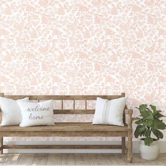 York Wallcoverings Botanical Bunnies wallpaper, color Pink, SKU PSW1343RL