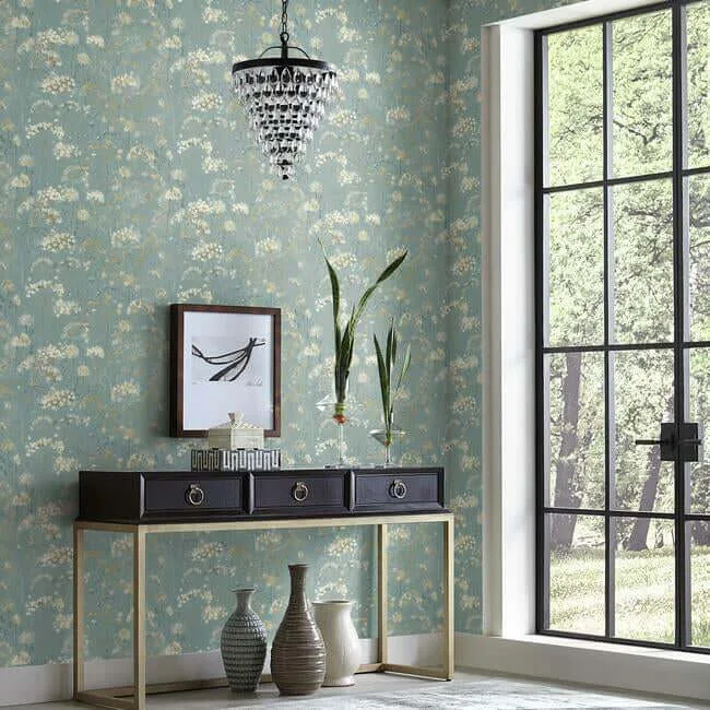York Wallcoverings Botanical Fantasy wallpaper, color Blue & Beige, SKU PSW1106RL