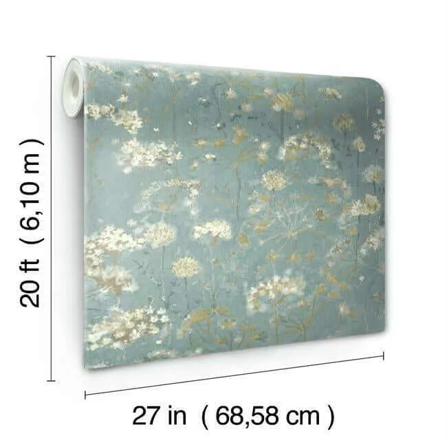 York Wallcoverings Botanical Fantasy wallpaper, color Blue & Beige, SKU PSW1106RL
