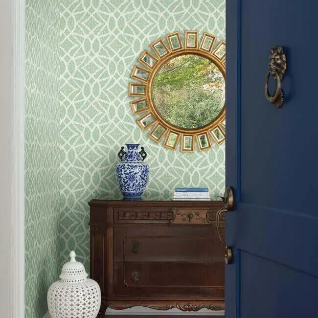 York Wallcoverings Boxwood Garden wallpaper, color Teal, SKU GR5973