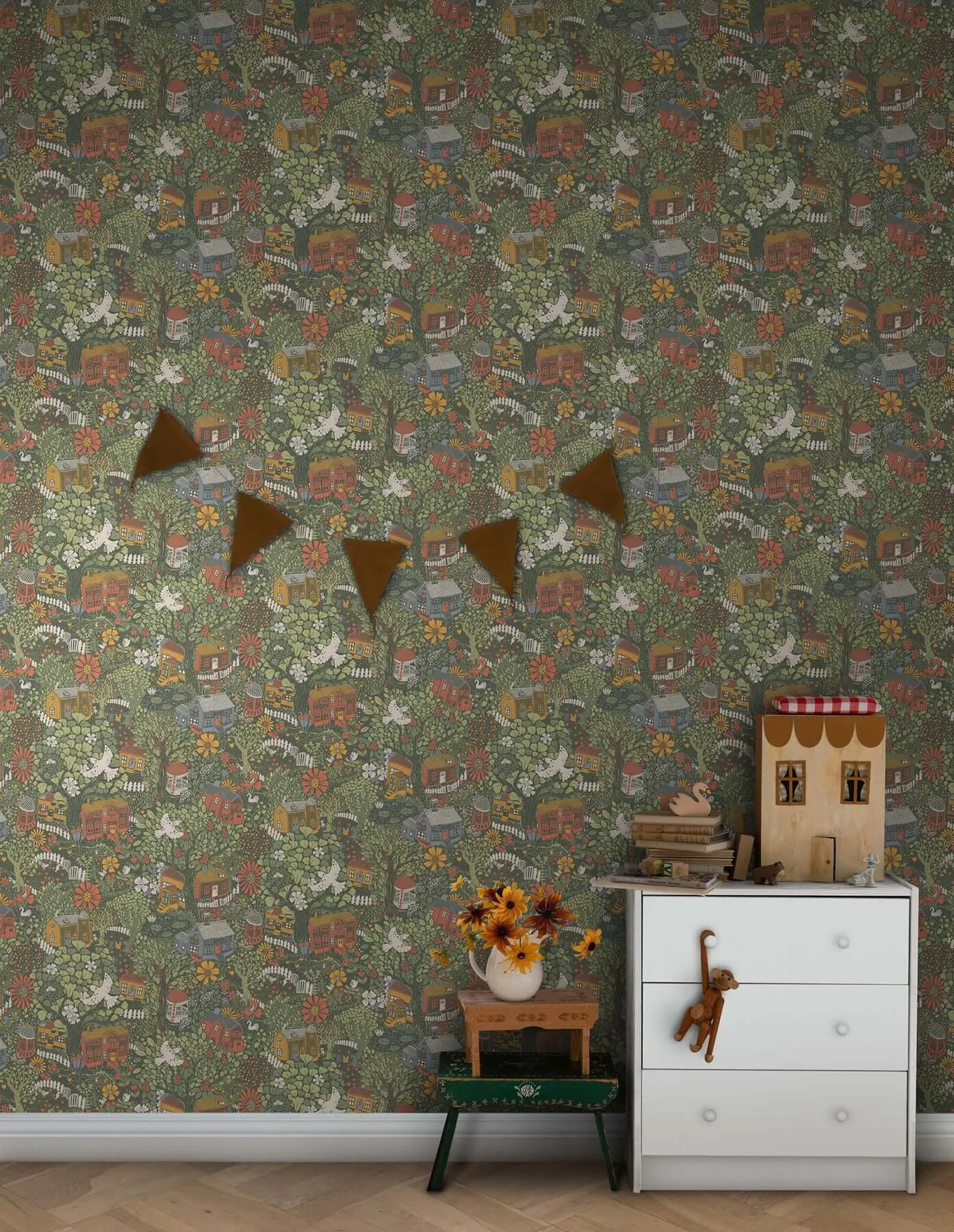 York Wallcoverings Bygga Bo wallpaper, color Dark Green, SKU MB63003