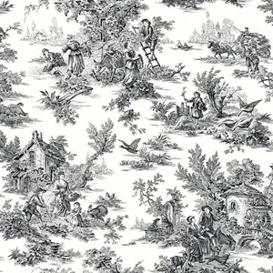 York Wallcoverings Campagne Toile wallpaper, color Black & White, SKU AT4228