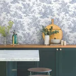 York Wallcoverings Campagne Toile wallpaper, color Blue & White, SKU AT4229