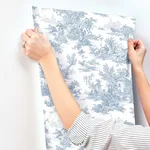 York Wallcoverings Campagne Toile wallpaper, color Blue & White, SKU AT4229