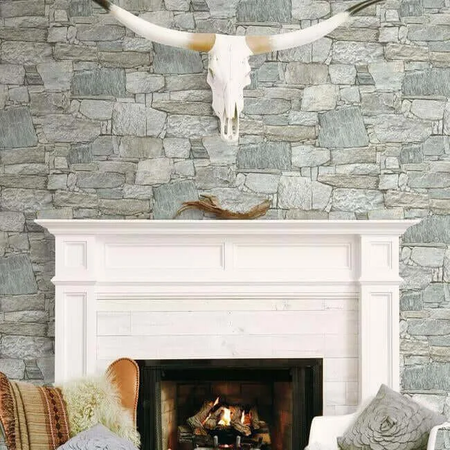 York Wallcoverings Chateau Stone wallpaper, color Grey & Beige, SKU PSW1307RL