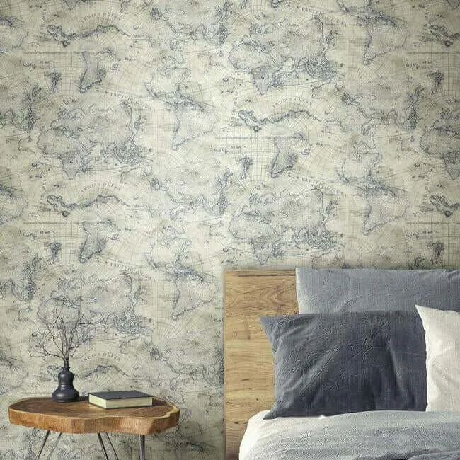 York Wallcoverings Coastal Map wallpaper, color Blue & Beige, SKU PSW1132RL