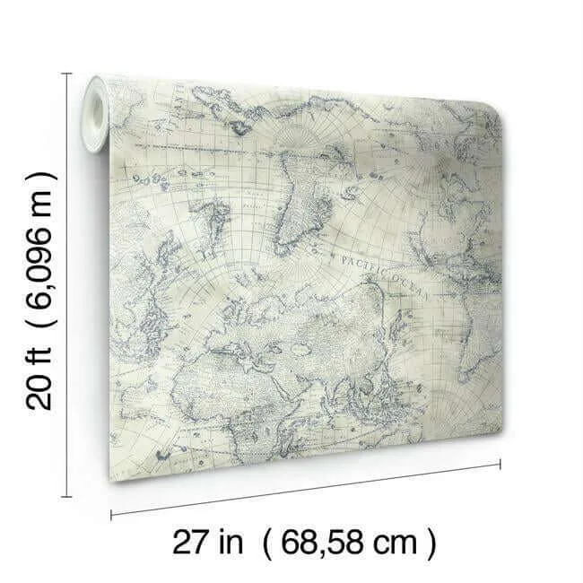 York Wallcoverings Coastal Map wallpaper, color Blue & Beige, SKU PSW1132RL
