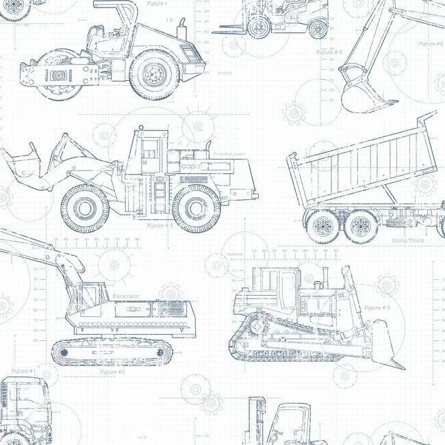 York Wallcoverings Construction Blueprint wallpaper, color Navy, SKU KS2350