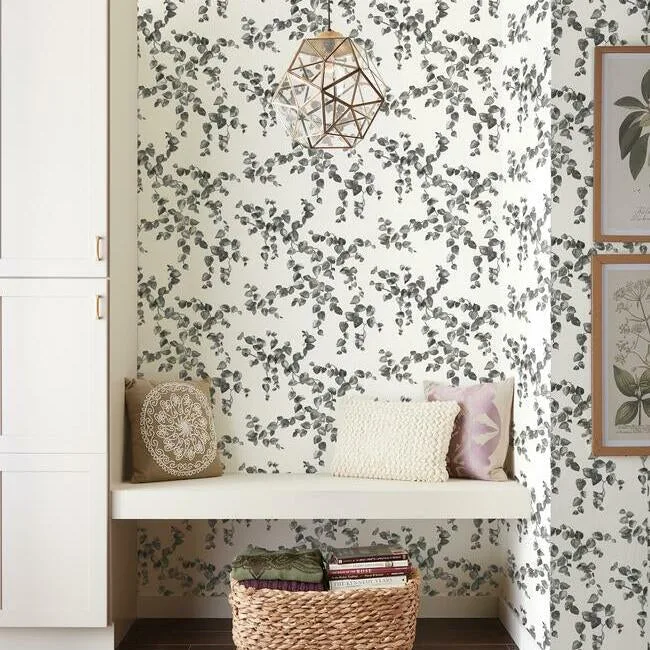 York Wallcoverings Creeping Fig Vine - Black & White Wallpaper | Buy Online York Wallcoverings Creeping Fig Vine wallpaper, color Black & White, SKU FH4038