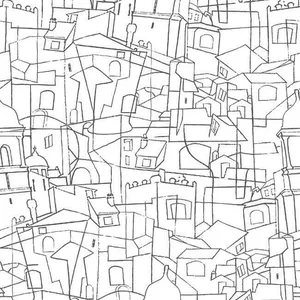 York Wallcoverings Cubist Cityscape wallpaper, color Black, SKU PSW1047RL