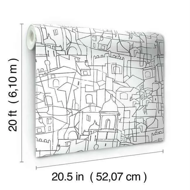 York Wallcoverings Cubist Cityscape wallpaper, color Black, SKU PSW1047RL