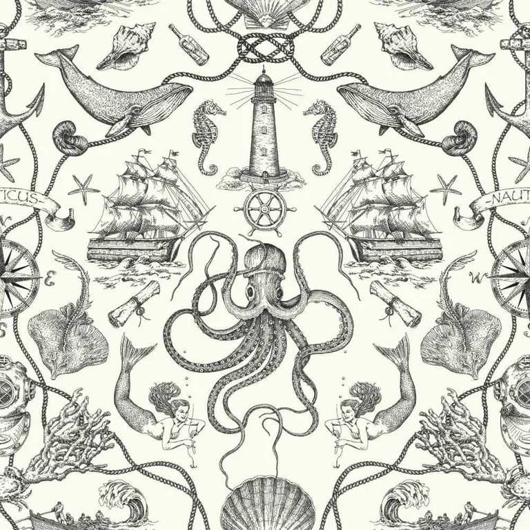 York Wallcoverings Deep Sea Toile wallpaper, color Black, SKU HO3360