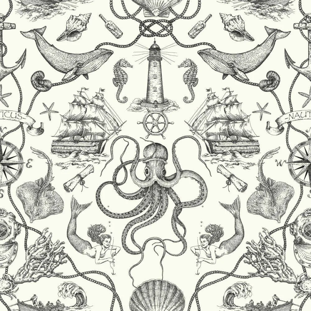 York Wallcoverings Deep Sea Toile wallpaper, color Black, SKU HO3360