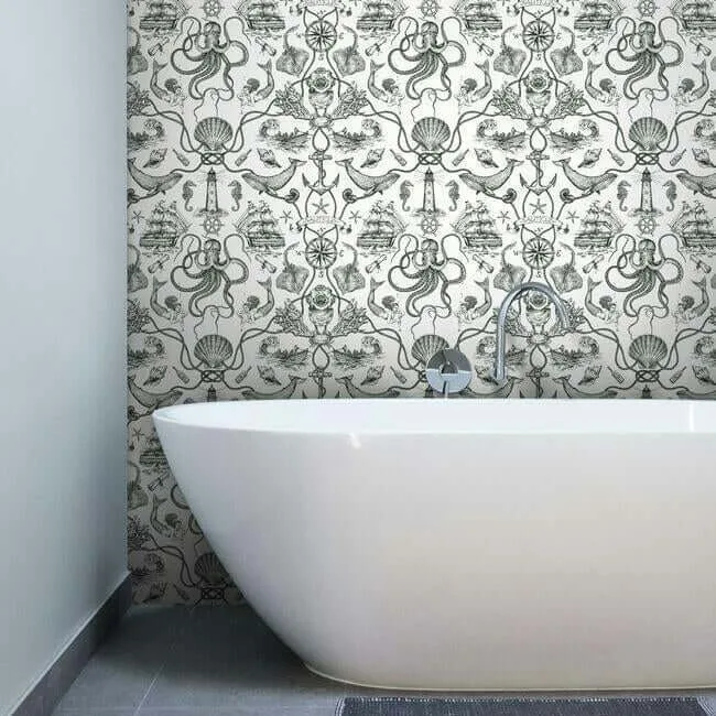 York Wallcoverings Deep Sea Toile wallpaper, color Black, SKU HO3360