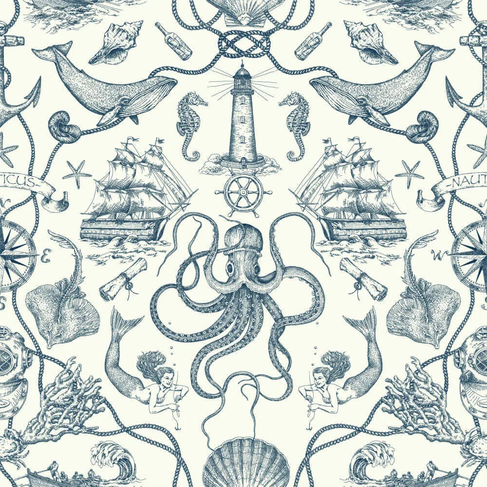 York Wallcoverings Deep Sea Toile wallpaper, color Blue, SKU HO3361