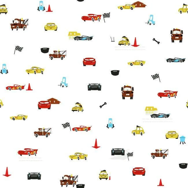 York Wallcoverings Disney & Pixar Cars Racing Spot wallpaper, color White, SKU DI0921