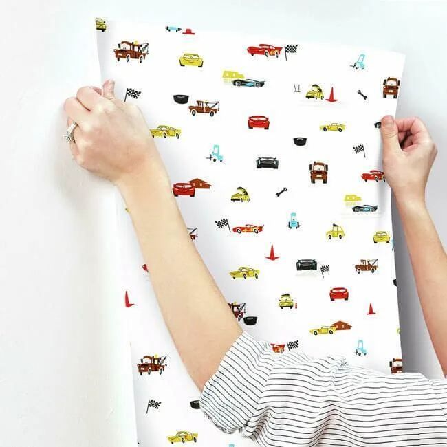 York Wallcoverings Disney & Pixar Cars Racing Spot wallpaper, color White, SKU DI0921