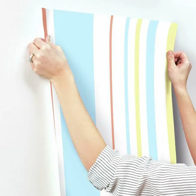 York Wallcoverings Disney & Pixar Toy Story 4 Owens Stripe wallpaper, color Blue & Orange, SKU DI0909