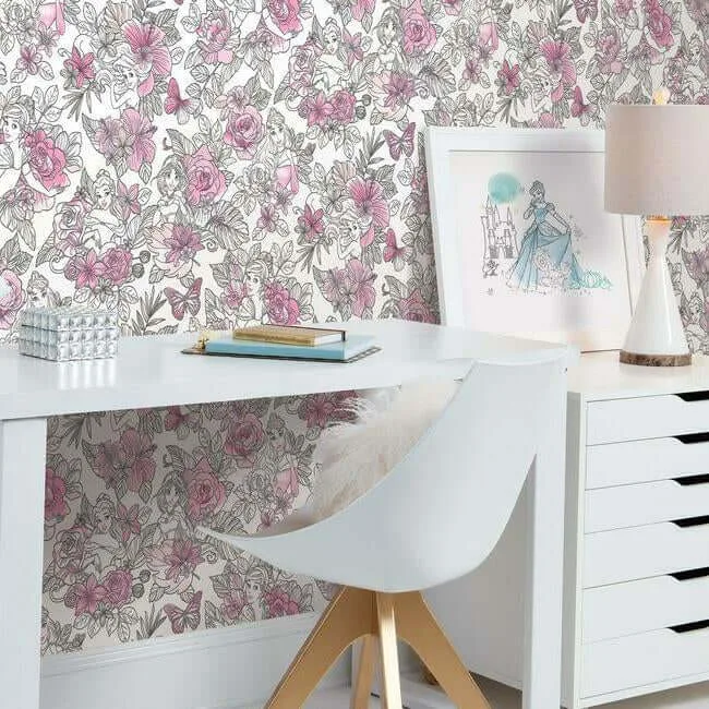 York Wallcoverings Disney Princess Royal Floral wallpaper, color Magenta, SKU DI0965