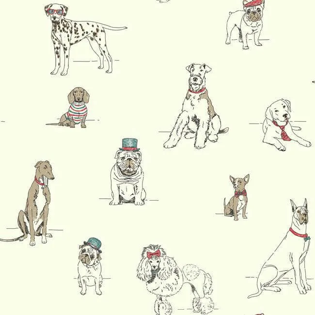 York Wallcoverings Dog's Life wallpaper, color Red & Blue, SKU AF1939