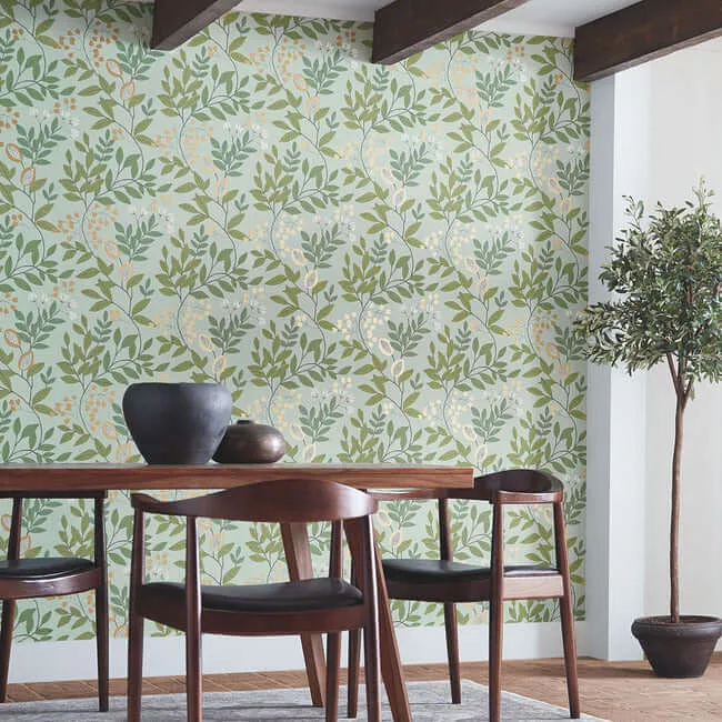 York Wallcoverings Eden Retreat wallpaper, color Green & Gold, SKU MN1840
