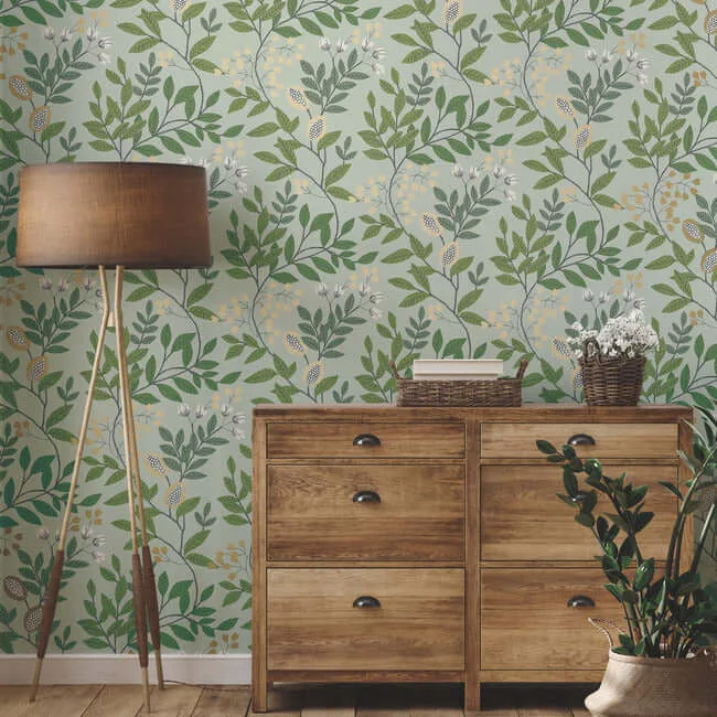 York Wallcoverings Eden Retreat wallpaper, color Green & Gold, SKU MN1840