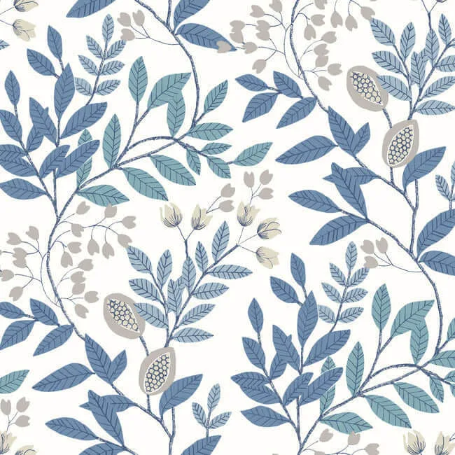 York Wallcoverings Eden Retreat wallpaper, color White & Blue, SKU MN1842