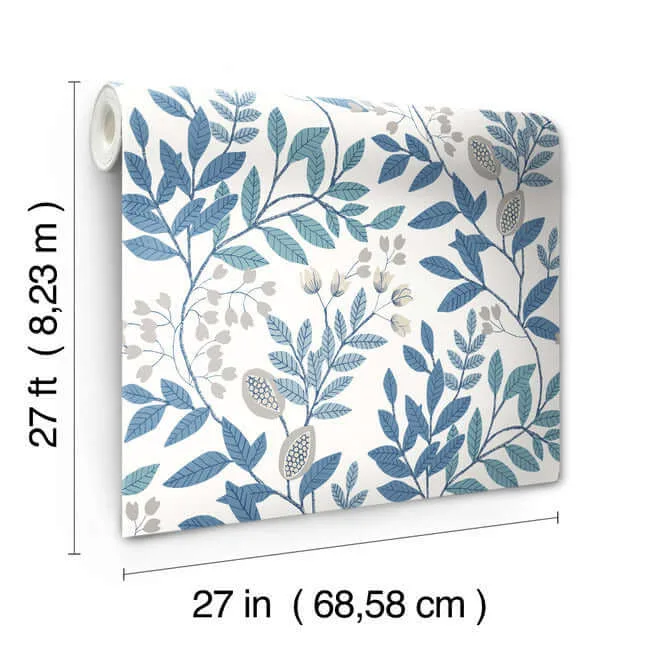 York Wallcoverings Eden Retreat wallpaper, color White & Blue, SKU MN1842
