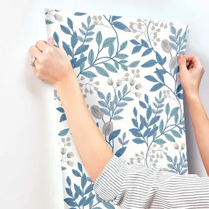 York Wallcoverings Eden Retreat wallpaper, color White & Blue, SKU MN1842