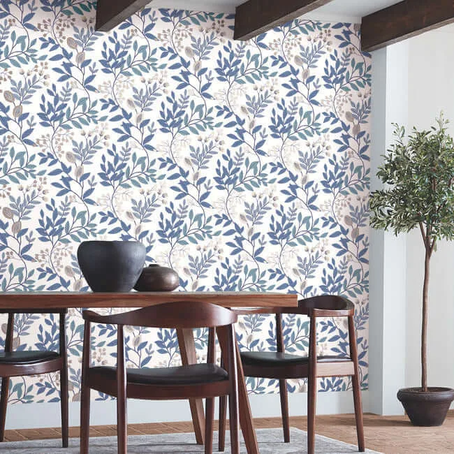 York Wallcoverings Eden Retreat wallpaper, color White & Blue, SKU MN1842
