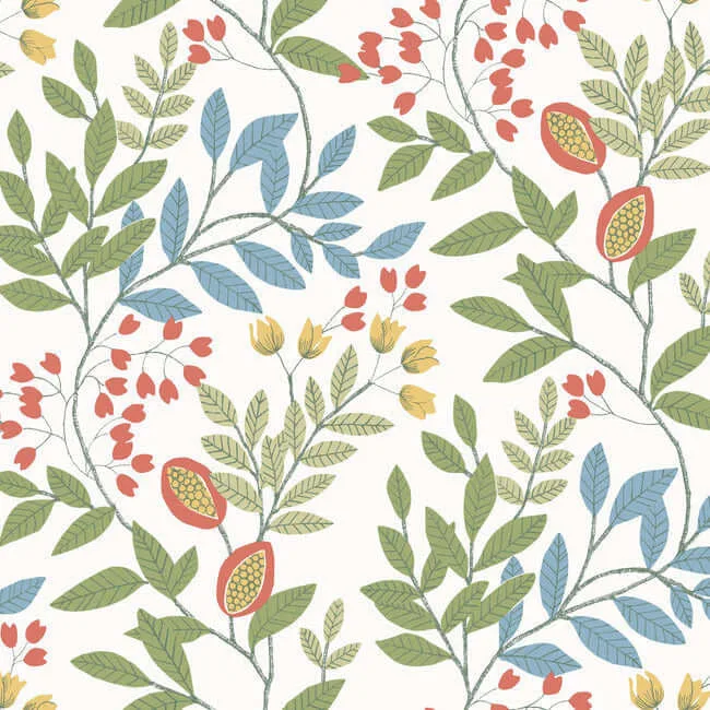 York Wallcoverings Eden Retreat wallpaper, color White & Multi, SKU MN1841