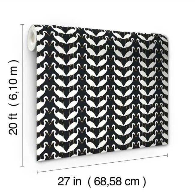 York Wallcoverings Elegant Birds wallpaper, color Black & Gold Metallic, SKU PSW1345RL