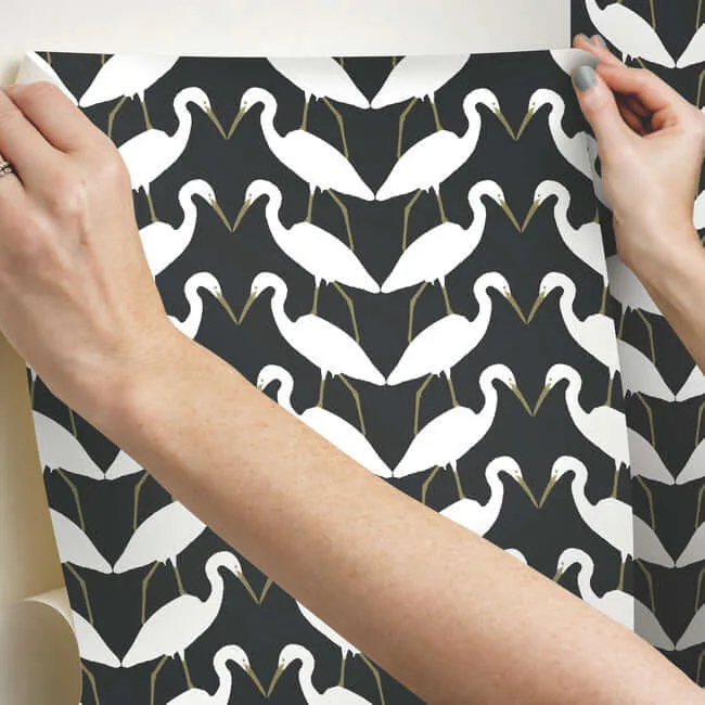 York Wallcoverings Elegant Birds wallpaper, color Black & Gold Metallic, SKU PSW1345RL