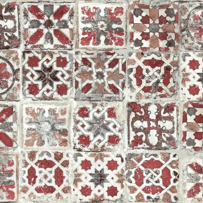 York Wallcoverings Encaustic Tile wallpaper, color Red, SKU PSW1300RL